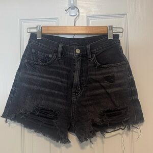 American Eagle Outfitters Black Distressed High-Rise Denim Shorts